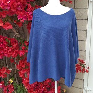 Rain-Rose Women's Top XL Knit Blue wide boat neckline 3/4 sleeves Blue